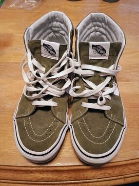 Vans Olive Green Suede High-Top Sneakers with White Accents